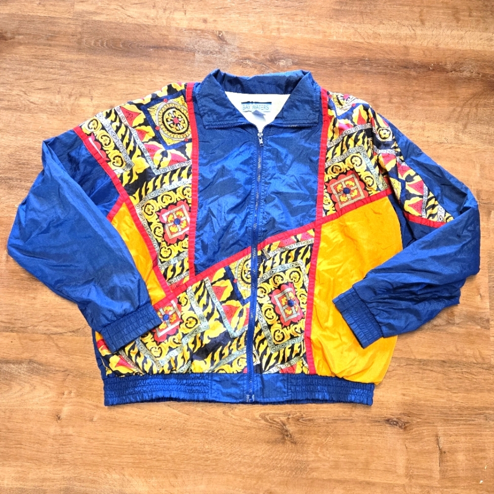 Vintage Women's Bay Waters Colorful Windbreaker Jacket Size Large